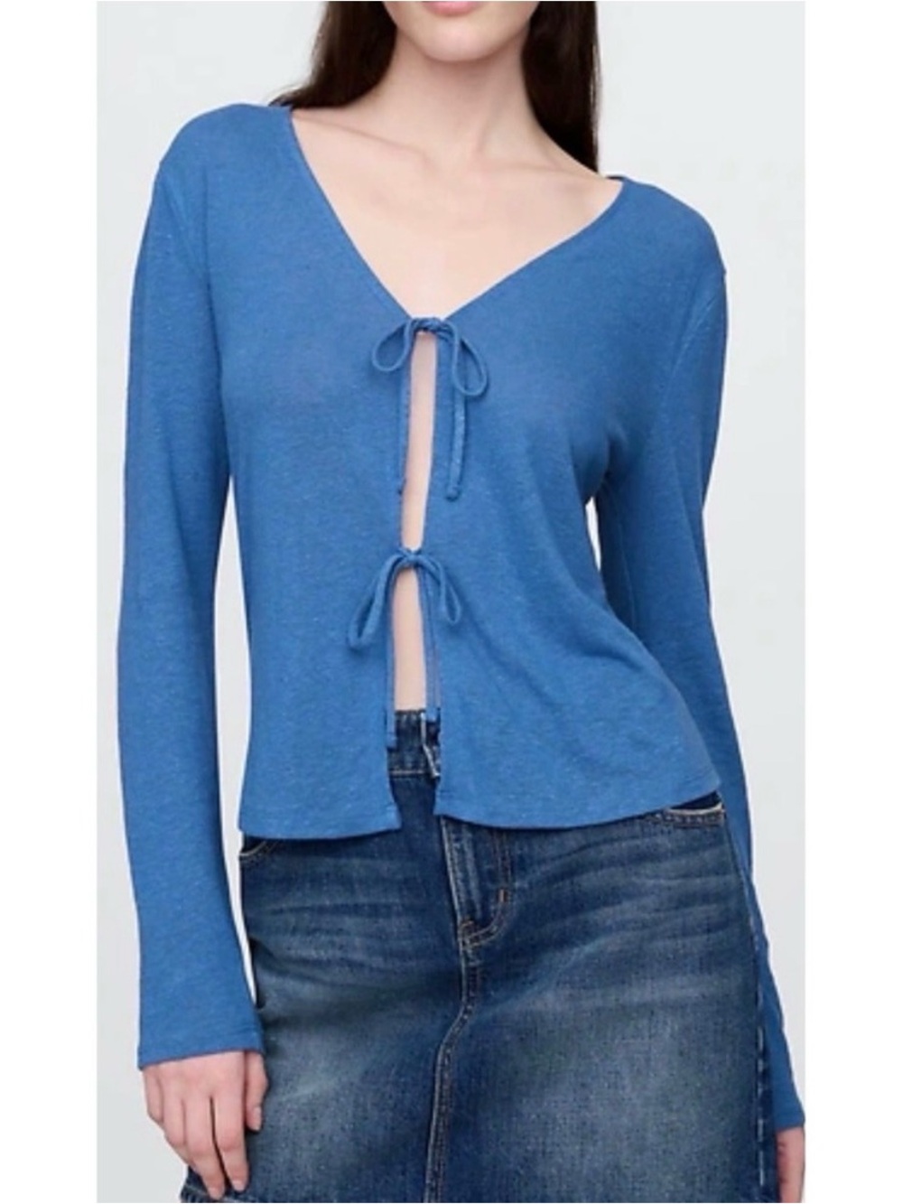 TALL GAP Blue Long-Sleeve Tie-Front Top Blue M Tall